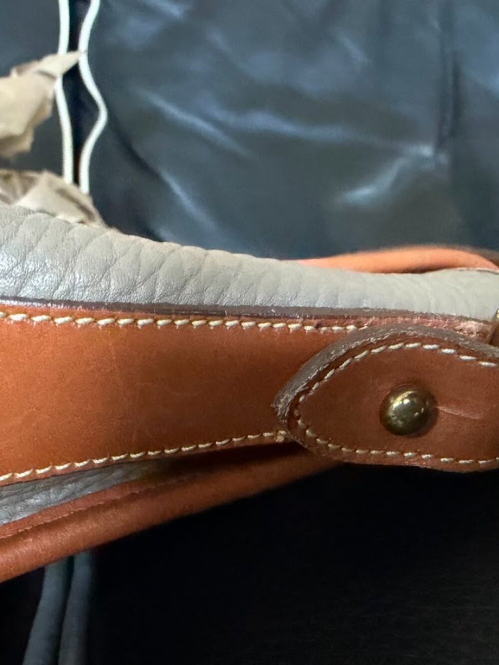Vintage Dooney & Bourke Taupe and Saddle Tan Leather Shoulder Bag - Picture 3 of 12